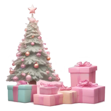pastel pink christmas tree and some gift boxes under the sticker