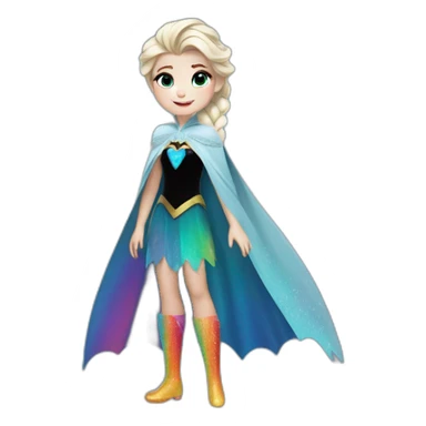 Elsa from Disney wearing a Halloween Batman costume and rainbow shoes sticker