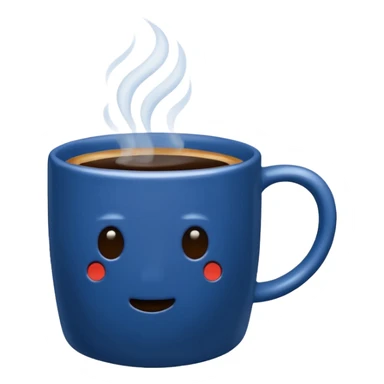 visibly steaming plain blue mug of coffee no face sticker