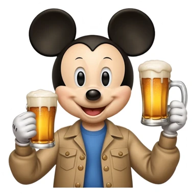 Mickey Mouse holding a beer sticker