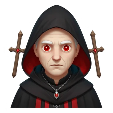 cursed village priest portrait, head and shoulders only, dark hooded robe, mysterious expression, subtle red accents, eerie glow, gothic village atmosphere, 3D cartoon, mobile game icon style, clean background, no text, no watermark

 sticker