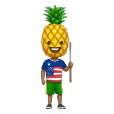 supporter who carries a flag with a pineapple on it sticker