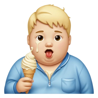 An obese kid eating ice cream sticker