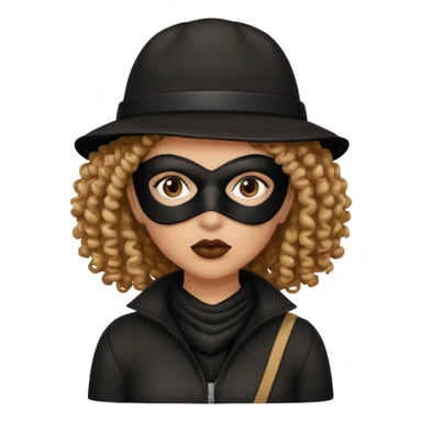 woman with robber mask concerned curly hair and robber outfit hat sticker