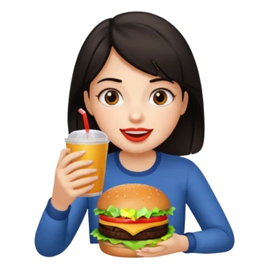 Dark haired girl eating lots of unhealthy food  sticker