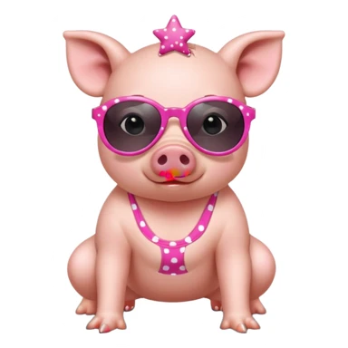 cute pig wearing cool star shaped sunglasses and polka dotbathing suit on all fours  sticker