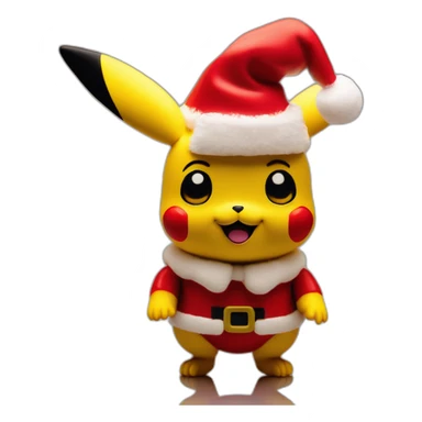 A cinematic 1960s film still of a BBC Christmas toy stop motion film starring Pikachu dressed as santa, shallow depth of field, 35mm, f 2.8, wide angle sticker