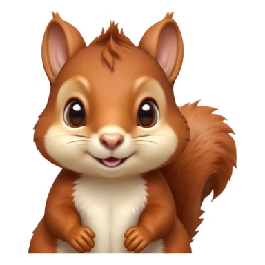Cinematic Cute Squirrel Portrait Emoji, Head tilted playfully and inquisitively, featuring a fluffy, vibrant auburn Fur with a delicate cream belly and a bushy tail, round, sparkling eyes filled with curious mischief, Simplified yet irresistibly adorable features, highly detailed, glowing with a warm, friendly glow, high shine, affectionate and lively, stylized with a touch of woodland whimsy, bright and endearing, soft glowing outline, capturing the essence of a mischievous yet loving squirrel, so playful it feels like it could leap out of the screen and into your arms! sticker