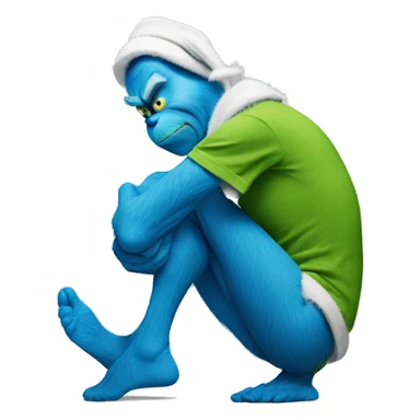 The grinch but he’s blue and touching his knee in pain with a bandage around his knee sticker
