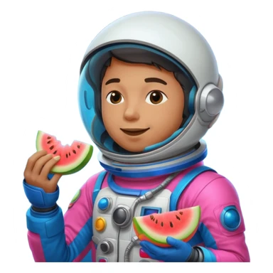 Neon pink and blue spaceman eating melon sticker