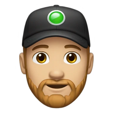 30 year old man, Caucasian light skin, green brown eyes, brown beard and a black cap sticker