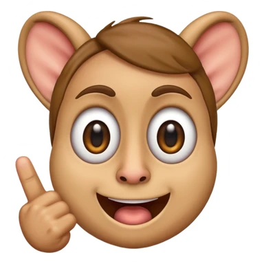 A regular iphone emoji, with big eyes, small mouth, huge ears, holding up the middle finger. sticker