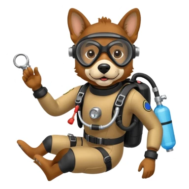 dog wearing scuba gear dive into the sea with diver mask and oxygen tank sticker