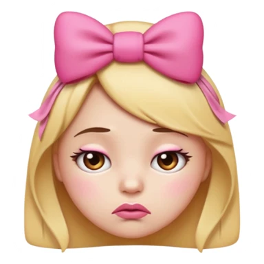 Pouting emoji with pink bow on head sticker