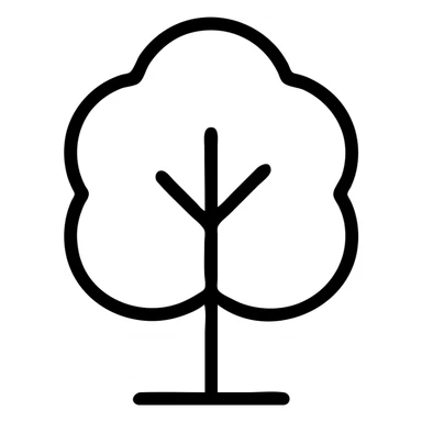 tree icon for a map, simple silhouette, rounded canopy, minimal detail, clear outline, suitable for small size sticker
