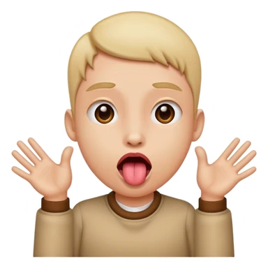 tounge out w hands to the side like pushing sticker