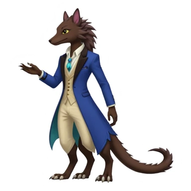 Brown and beige badass elegant wild beautiful natural cute badass epic exotic anthro modern furry 2-legged sergal-vernid-creature, full body, dark-brown-black-gradient pretty hair, with a long tufted tail, aesthetic, art by LiLaiRa, art by art by Falvie sticker