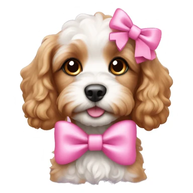 Cavapoo puppy with pink bows on ears sticker