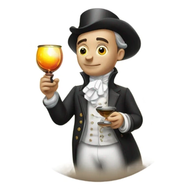 A rich aristocrat holding a glass oil burner with a bubble on the end sticker