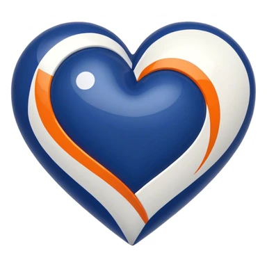 Glossy, sporty dark blue heart with diagonal white and orange athletic stripes going down one side sticker