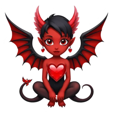 small black succubus wings, cryhstal heart red, black heart tail sticker
