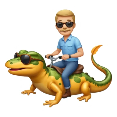 Mustachioed man with sunglasses riding a salamander on a river sticker