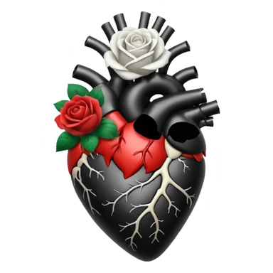 Black anatomical heart with white rose on top without leaves  sticker