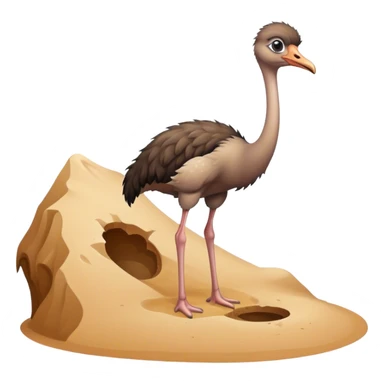 A cute cartoon male ostrich standing next to a hole in the sand. sticker