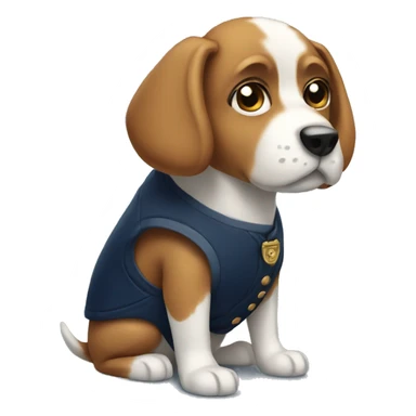 A dog wearing a navy vest sticker