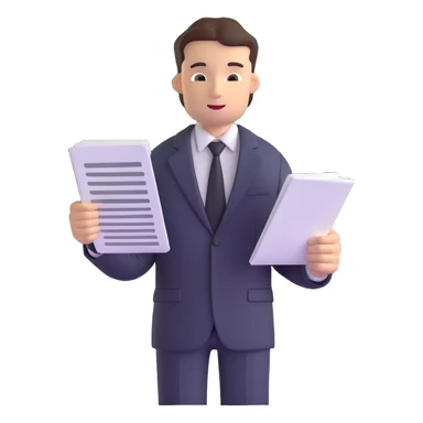 male accountant in business suit holding papers in hand sticker