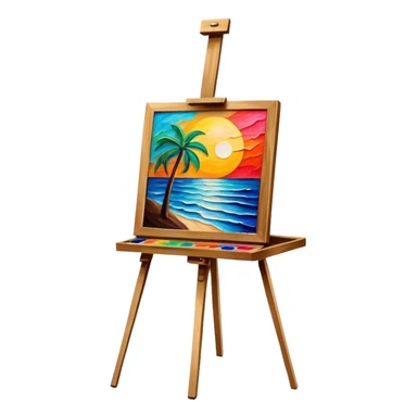 Painting on an easel, brush strokes, vibrant colors, abstract or classical style, textured effect, minimalistic, on a white background, no extra details, easel included. sticker