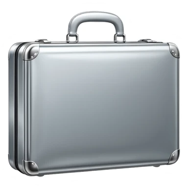 A luxury briefcase emoji made of polished silver chrome, smooth rectangular shape, metallic reflections, minimal high-end design, swag business aesthetic, iOS emoji style, centered, clean white background
 sticker