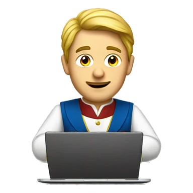 european men in costume and with laptop sticker