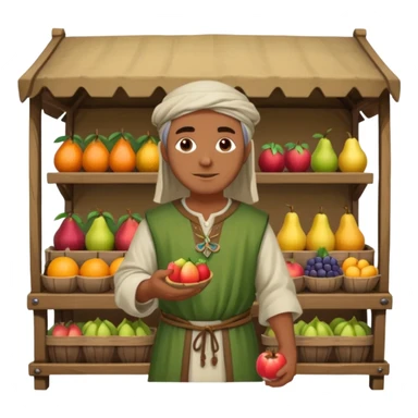 merchant in medieval time with fruit stand sticker