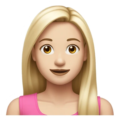 Girl with pink tank top and pale skin straight dirty blonde hair with light blonde highlights with makeup smiling and long hair sticker