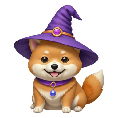 shiba dog wear purple wicth hat sticker