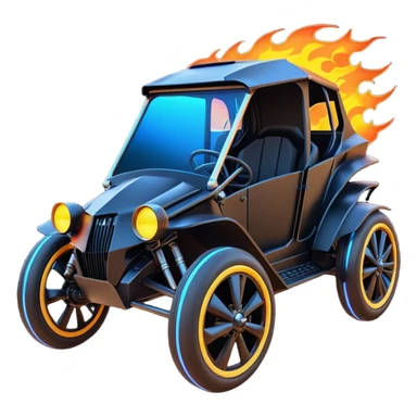 Mad max survival apocalypse ghostly sporty Darth Vader’s Batman-armored 1886 black graphite colored school buggy with horizontal holographic flames painted on the side and neon under glow  sticker