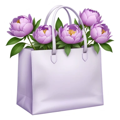 Realistic white shopping bag with lilac peonies in it sticker