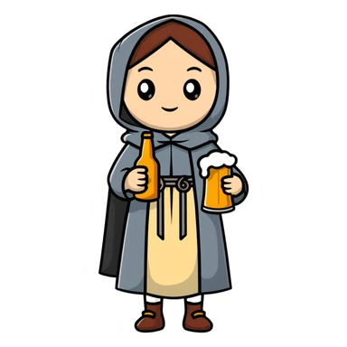 young female medieval pilgrim with cloak and beer bottle sticker
