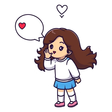 girl with long brown hair blowing a heart kiss sticker