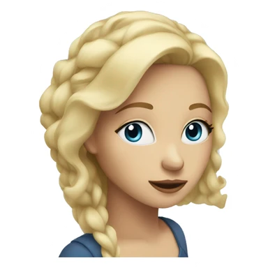 woman with blonde hair and blue eyes sitting by a window sticker