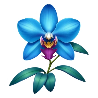 royal blue and cyan orchid with leaves sticker