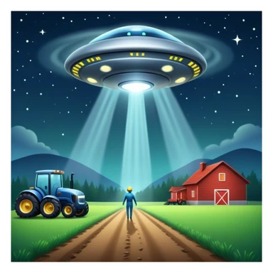 UFO abduction scene with a human being lifted by a tractor beam at night sticker