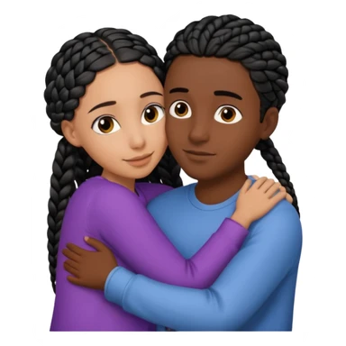 dark skin, black girl with black braids, hugging her middle eastern boyfriend with straight parted brown hair and light skin sticker