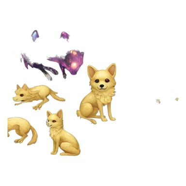 Black iridescent dog fox zombie skeleton gold mechanical nebula galaxy stars flowers fairy lights vintage sticker