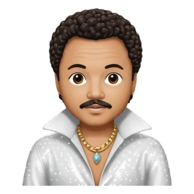 Howard Hewett with dark brown jeri curl hair, white sequin outfit sticker
