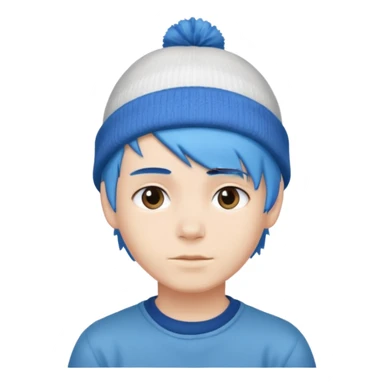 Boy with blue hair and a white beanie sticker
