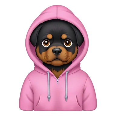 black rottweiler dog wearing a hoodie that’s pink sticker