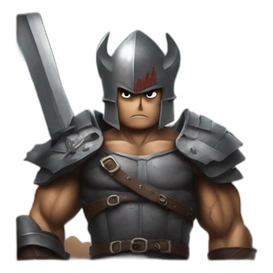 angry berserk guts carrying a huge sword on his shoulder framed on his bust sticker
