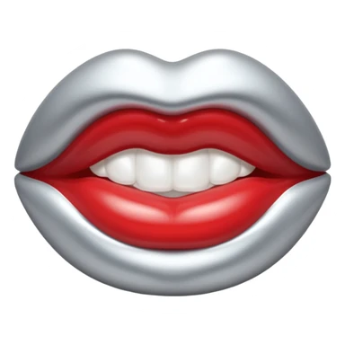 A seductive pair of slightly parted lips emoji made of liquid silver chrome, smooth glossy metallic surface, soft sensual curves, subtle reflections, luxury sexy aesthetic, minimal iOS emoji style, centered composition, clean white background, soft studio lighting, no text sticker